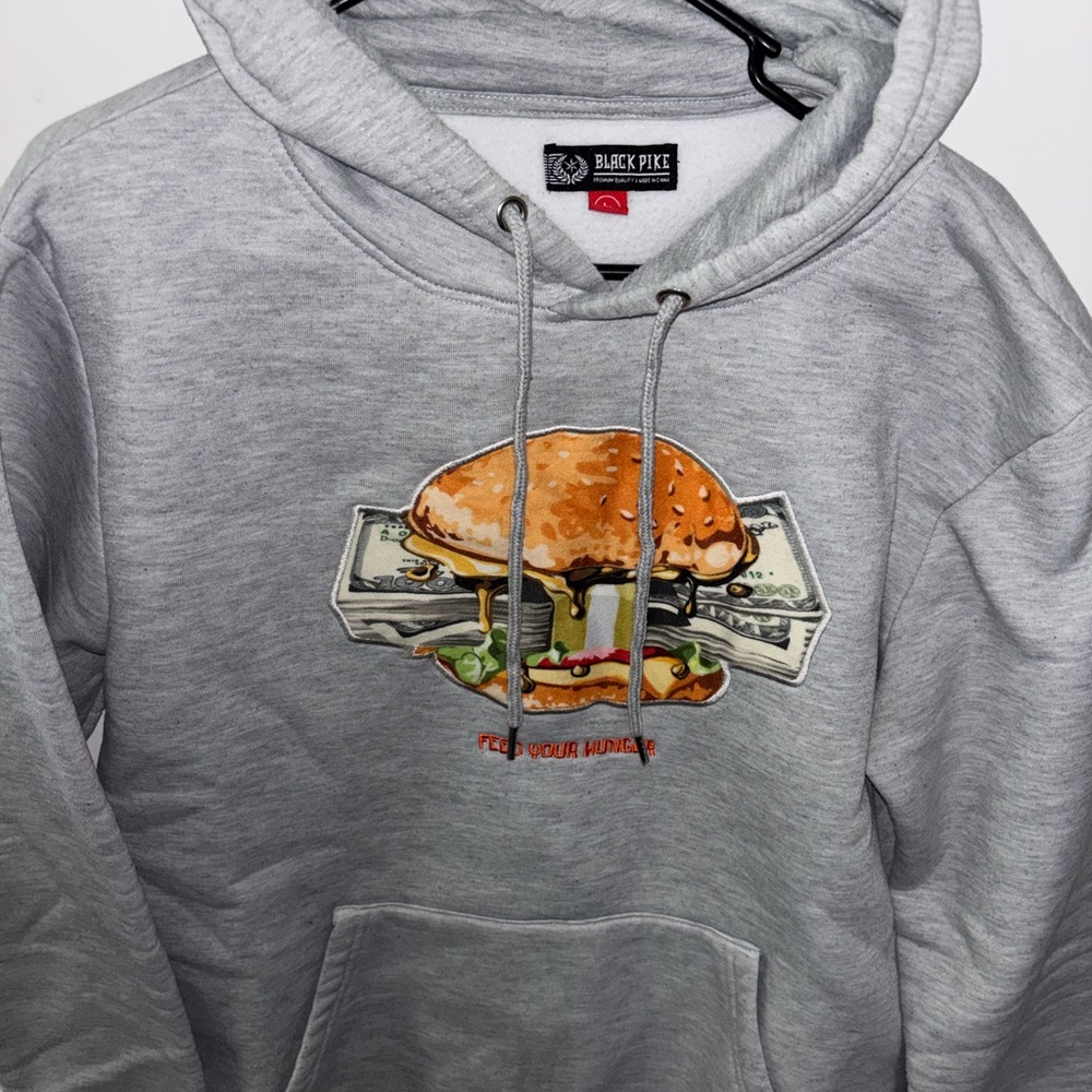 Black Pike Gray Hoodie with Burger Graphic